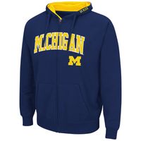 Men's Colosseum Navy Michigan Wolverines Arch & Logo 3.0 Full-Zip Hoodie