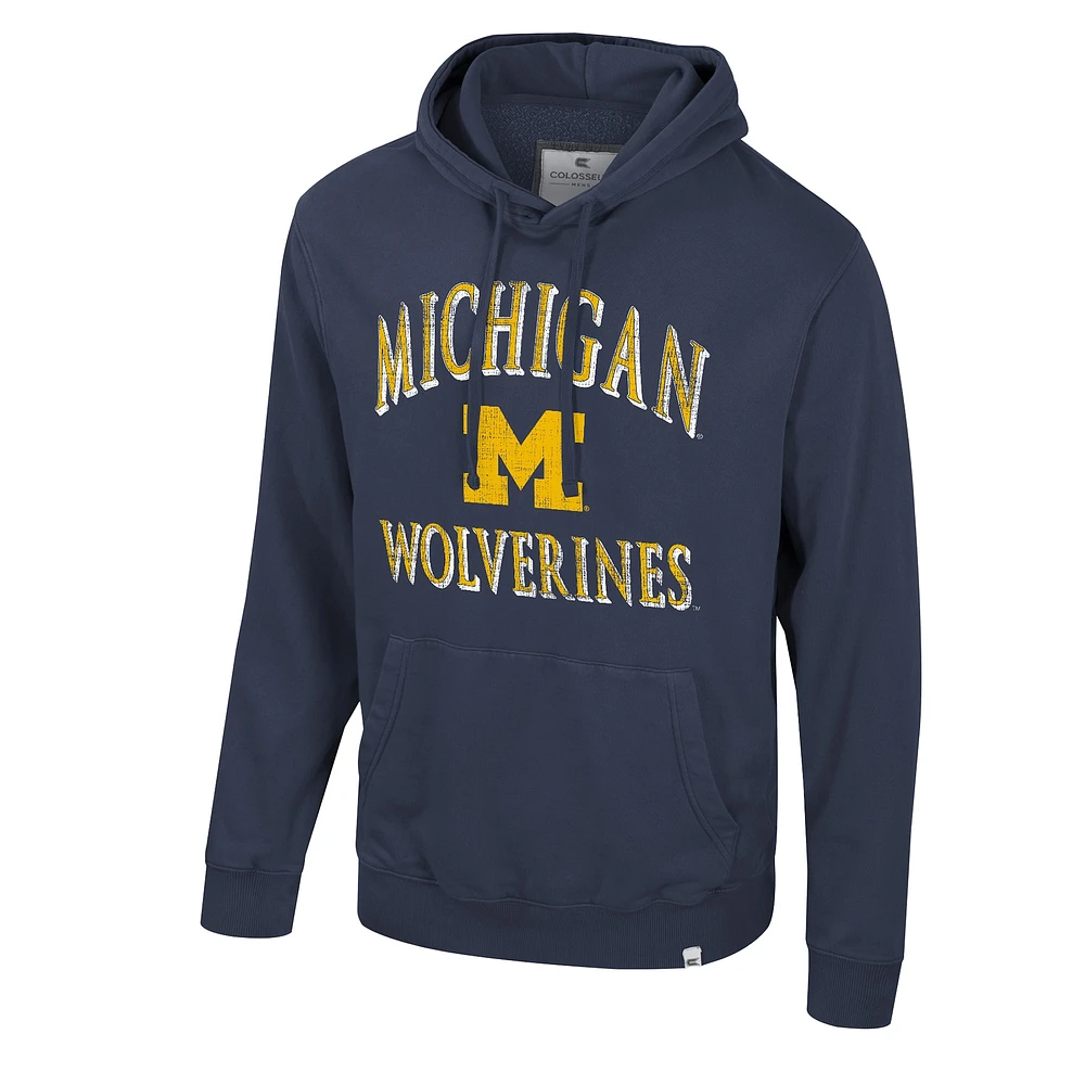 Men's Colosseum Navy Michigan Wolverines Big & Tall Cap E-Tan Pullover Hoodie