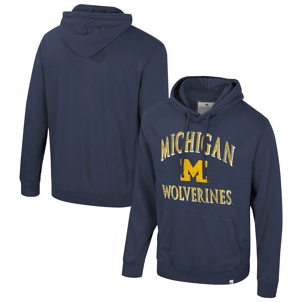 Men's Colosseum Navy Michigan Wolverines Big & Tall Cap E-Tan Pullover Hoodie