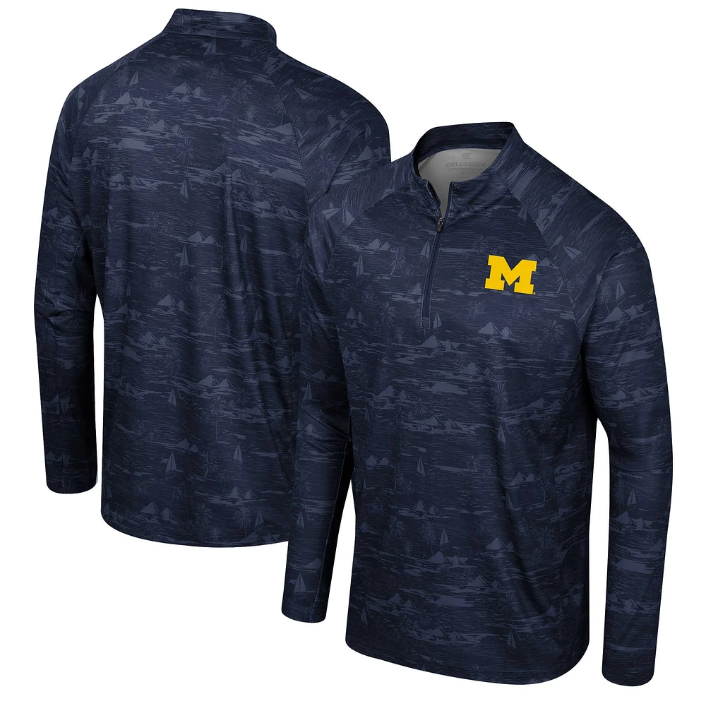 Men's Colosseum Navy Michigan Wolverines Carson Raglan Quarter-Zip Jacket