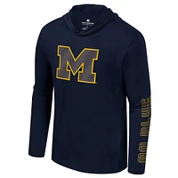 Men's Colosseum Navy Michigan Wolverines Color Pop Active Blend 2-Hit Long Sleeve Hooded T-Shirt