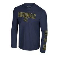 Men's Colosseum Navy Michigan Wolverines Color Pop Active Blend 2-Hit Long Sleeve T-Shirt