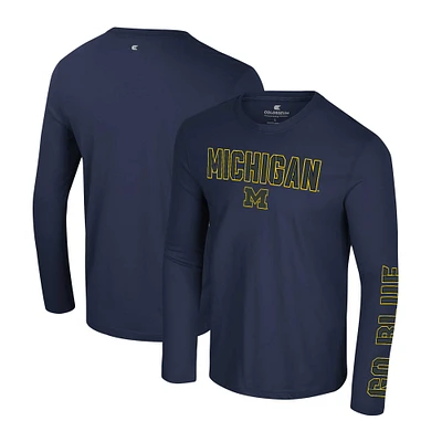 T-shirt à manches longues Colosseum Navy Michigan Wolverines Color Pop Active Blend 2-Hit pour hommes