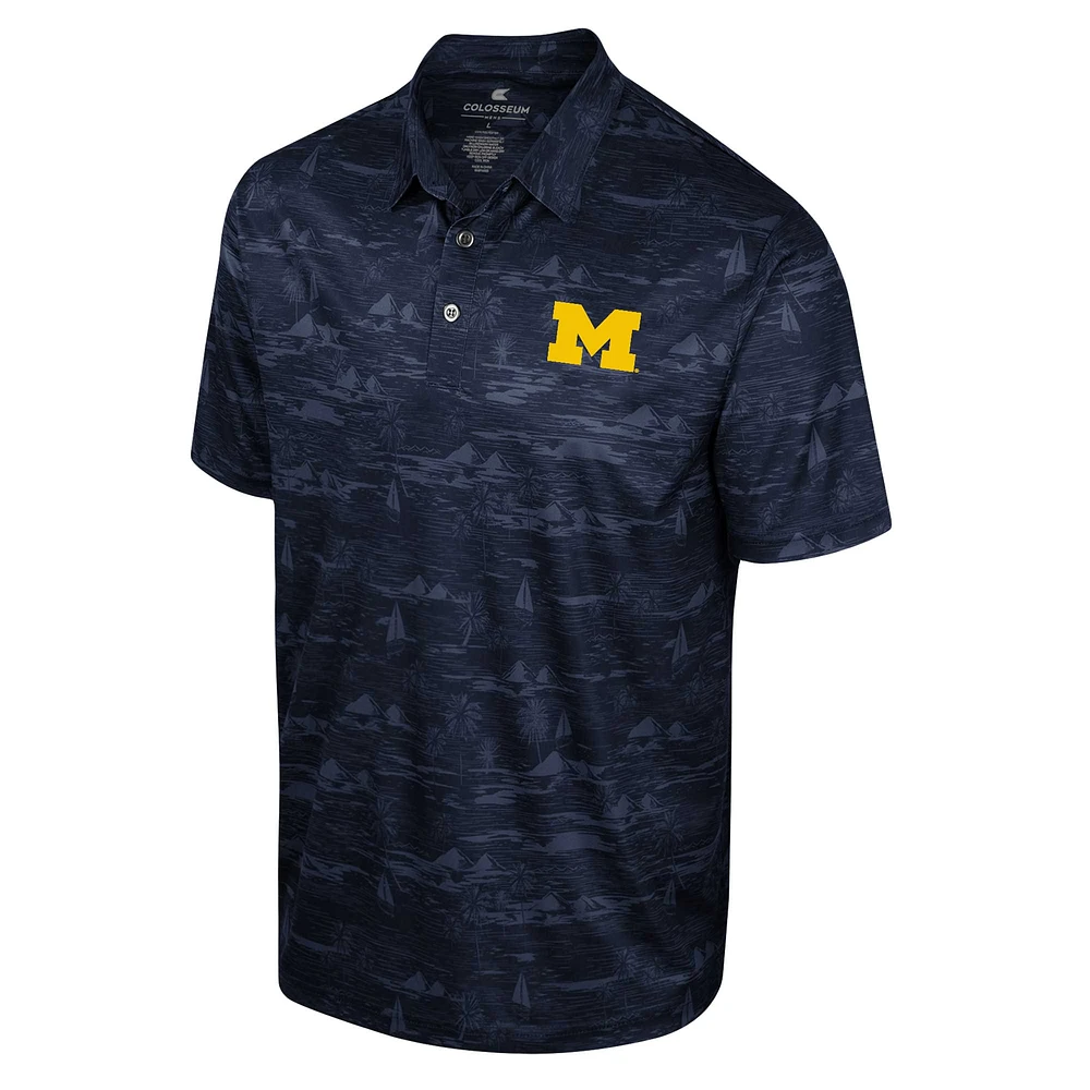 Men's Colosseum Navy Michigan Wolverines Daly Print Polo