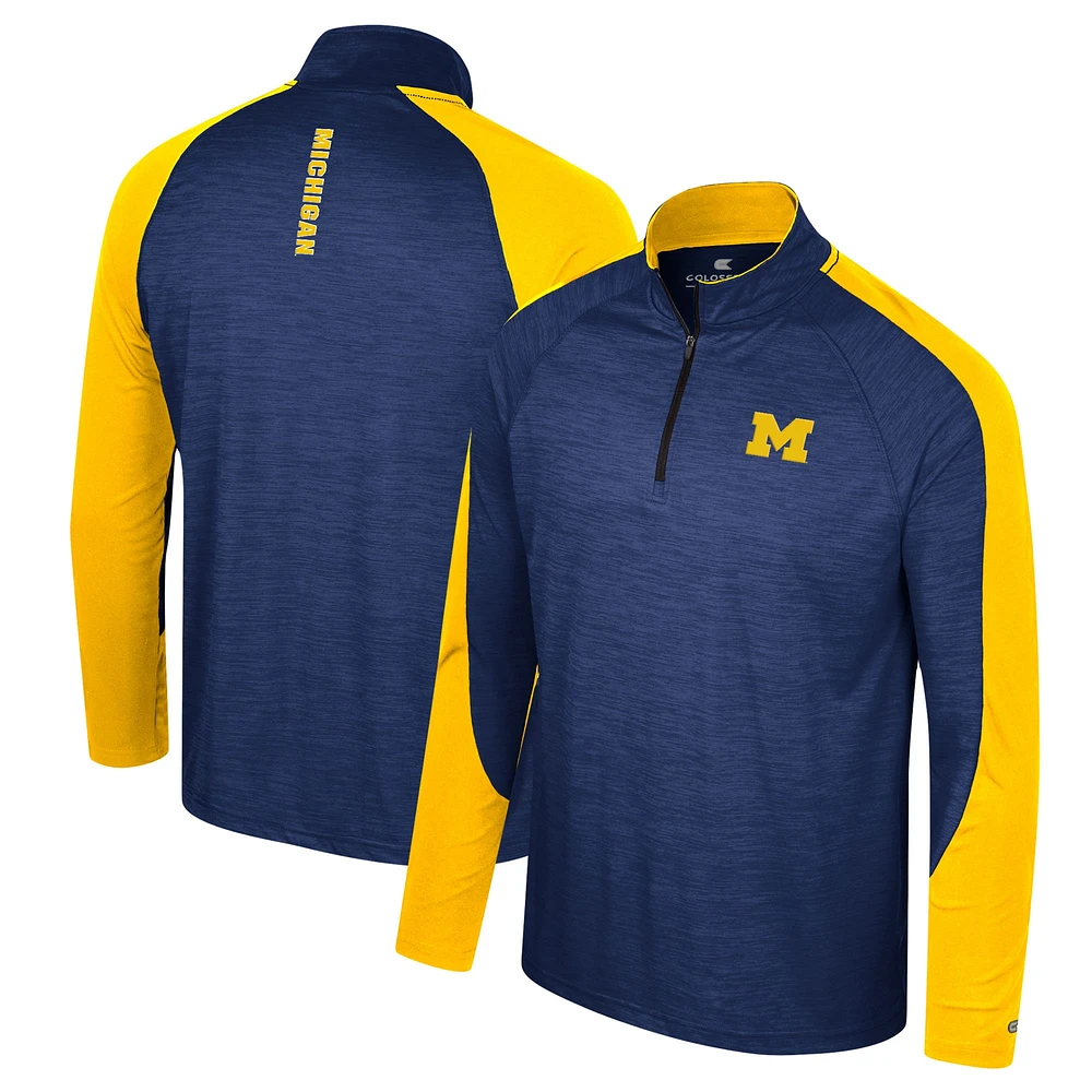 Men's Colosseum Navy Michigan Wolverines Langmore Raglan Quarter-Zip Top
