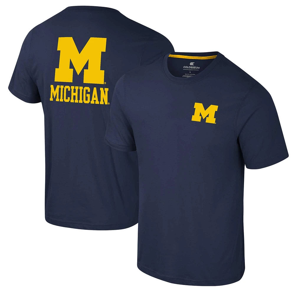 Men's Colosseum Navy Michigan Wolverines Logo Lockup 2-Hit Active Blend T-Shirt