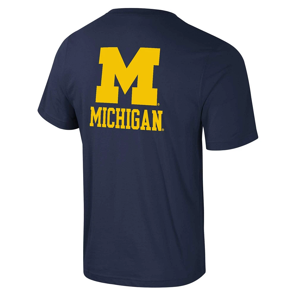 T-shirt Colosseum Navy Michigan Wolverines Logo Lockup 2-Hit Active Blend pour hommes