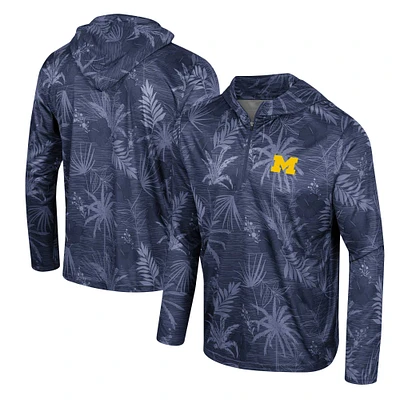 Men's Colosseum Navy Michigan Wolverines Palms Printed Lightweight Quarter-Zip Hooded Top