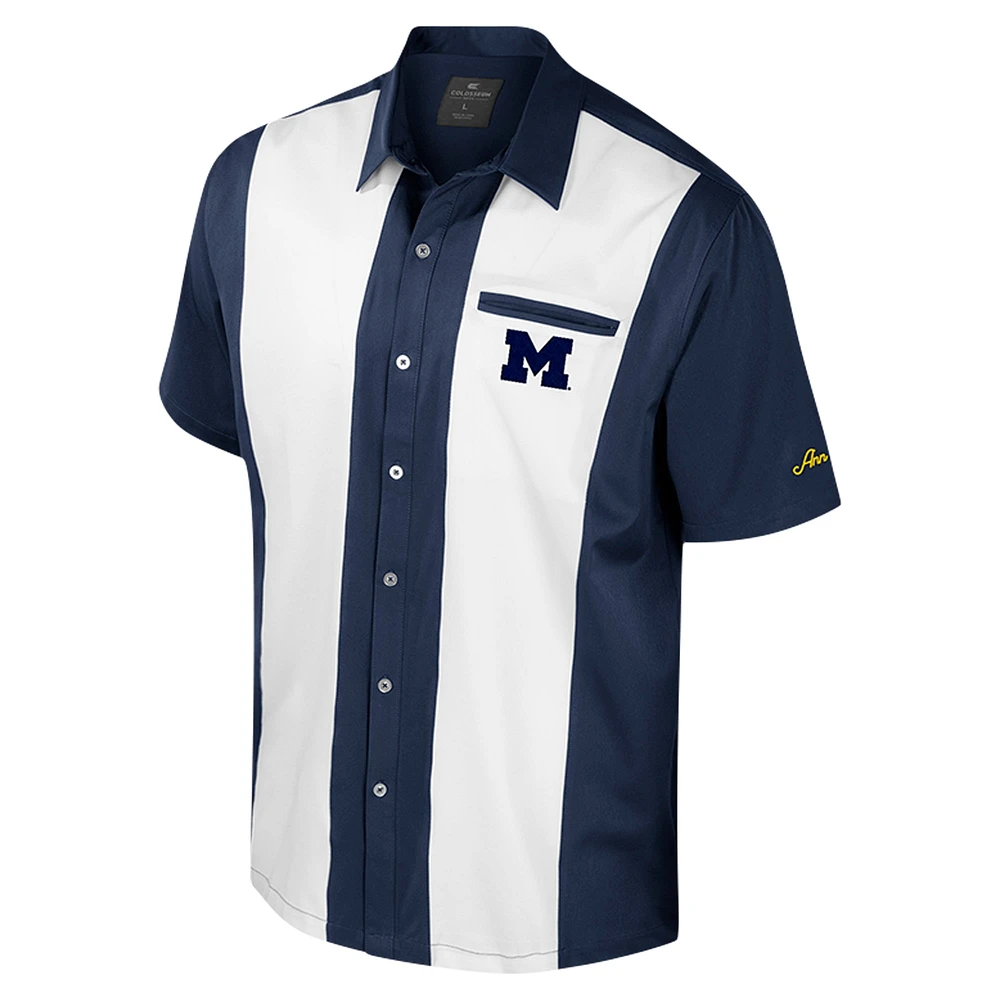 Chemise boutonnée de bowling bleu marine Colosseum pour homme Michigan Wolverines Strike