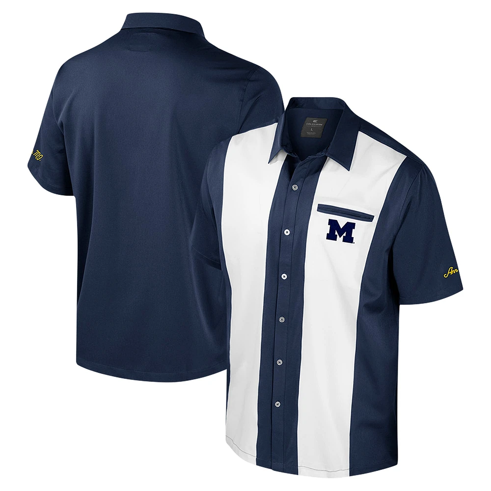 Chemise boutonnée de bowling bleu marine Colosseum pour homme Michigan Wolverines Strike