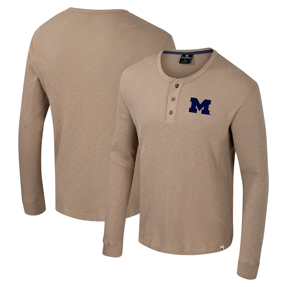 Men's Colosseum  Tan Michigan Wolverines Great Outdoors Henley Long Sleeve Shirt