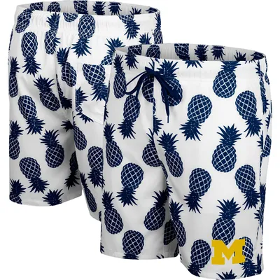 Michigan Wolverines Colosseum Pineapple Swim Shorts - White/Navy
