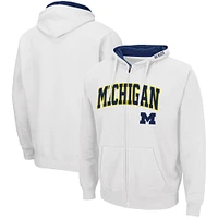 Sweat à capuche entièrement zippé Colosseum Michigan Wolverines Arch & Logo 3.0 pour homme, blanc