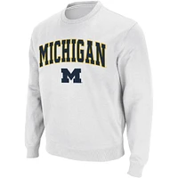 Colosseum Blanc Michigan Wolverines Arch & Logo Crew Neck Sweat-shirt pour homme