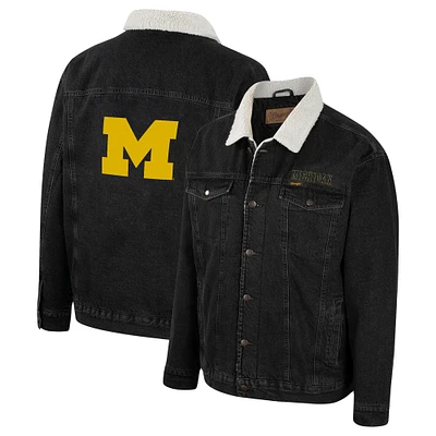 Men's Colosseum x Wrangler Charcoal Michigan Wolverines Western Button-Up Denim Jacket