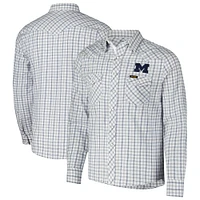 Men's Colosseum x Wrangler White Michigan Wolverines Plaid Window Pane Long Sleeve Full-Snap Shirt