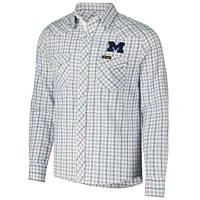 Men's Colosseum x Wrangler White Michigan Wolverines Plaid Window Pane Long Sleeve Full-Snap Shirt