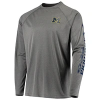 T-shirt à manches longues Columbia Charcoal Michigan Wolverines Terminal Tackle Omni-Shade Raglan pour homme
