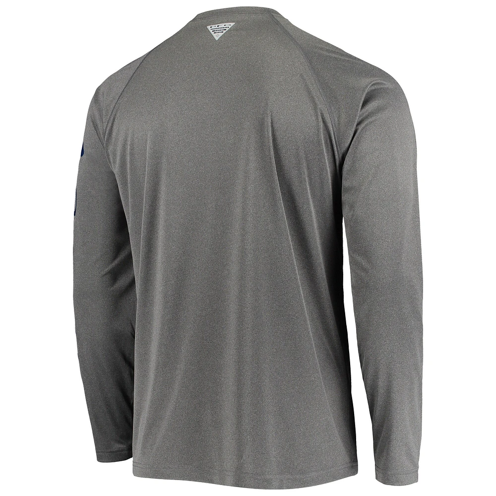 T-shirt à manches longues Columbia Charcoal Michigan Wolverines Terminal Tackle Omni-Shade Raglan pour homme
