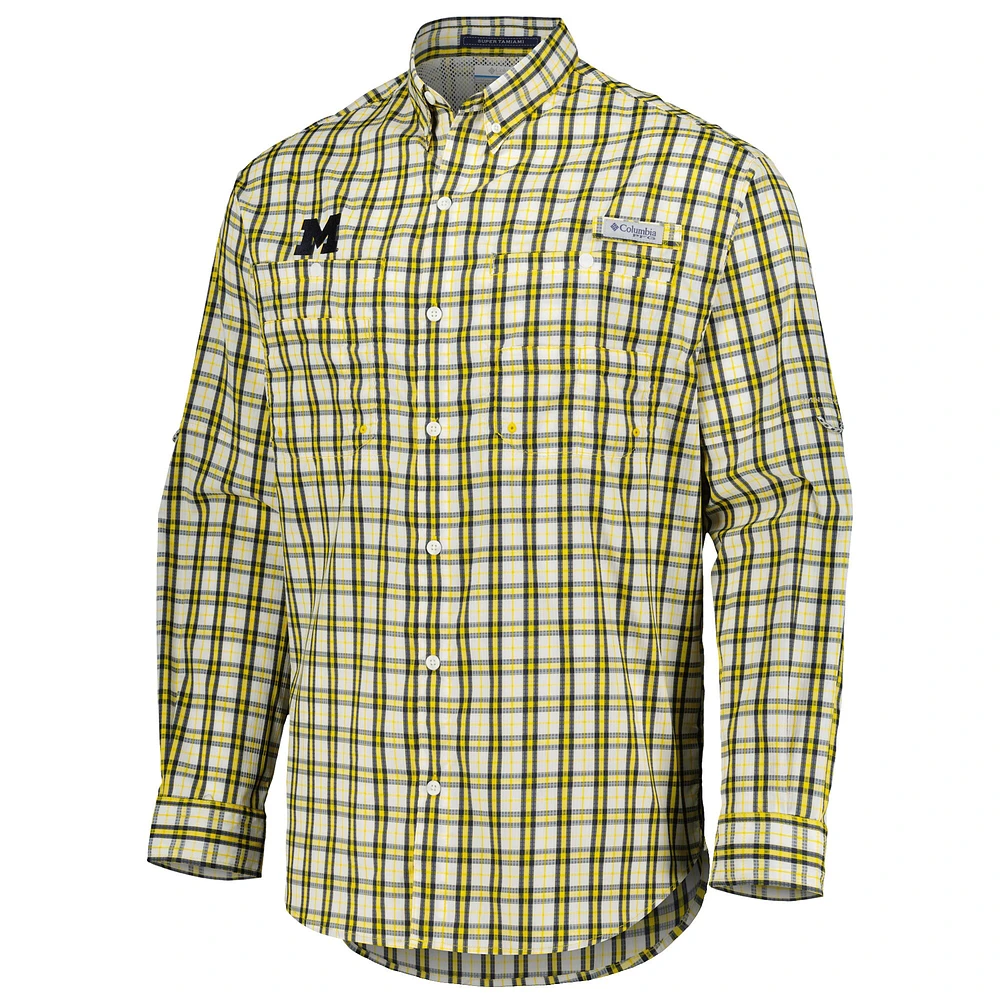 Men's Columbia Maize Michigan Wolverines Super Tamiami Omni-Wick Long Sleeve Button-Down Shirt