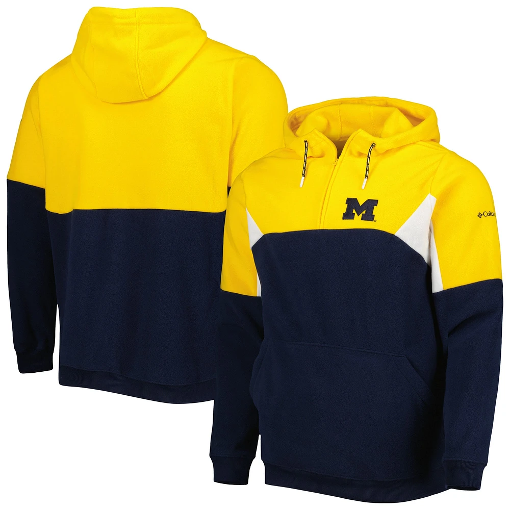 Men's Columbia Navy Michigan Wolverines Lodge Quarter-Zip Hoodie