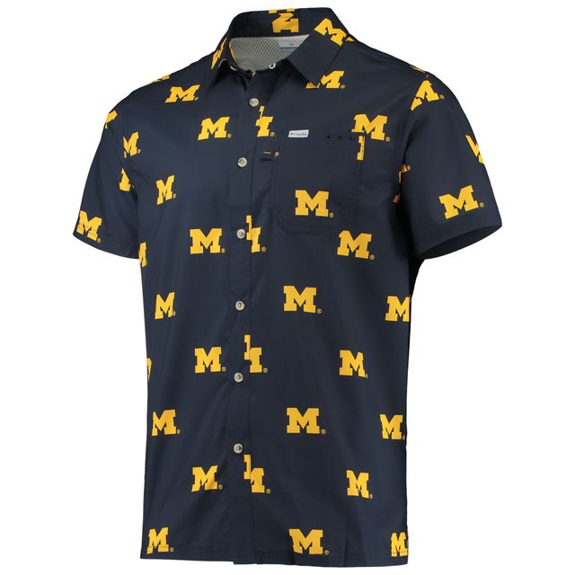 Chemise boutonnée Columbia Wolverines Super Slack Tide Omni-Shade pour homme Navy Michigan