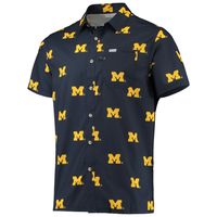 Men's Columbia Navy Michigan Wolverines Super Slack Tide Omni-Shade Button-Up Shirt