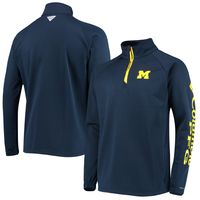 Men's Columbia Navy Michigan Wolverines Terminal Tackle Fleece Raglan Omni-Shade Quarter-Zip Jacket