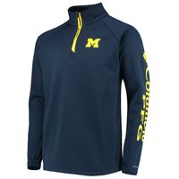 Men's Columbia Navy Michigan Wolverines Terminal Tackle Fleece Raglan Omni-Shade Quarter-Zip Jacket