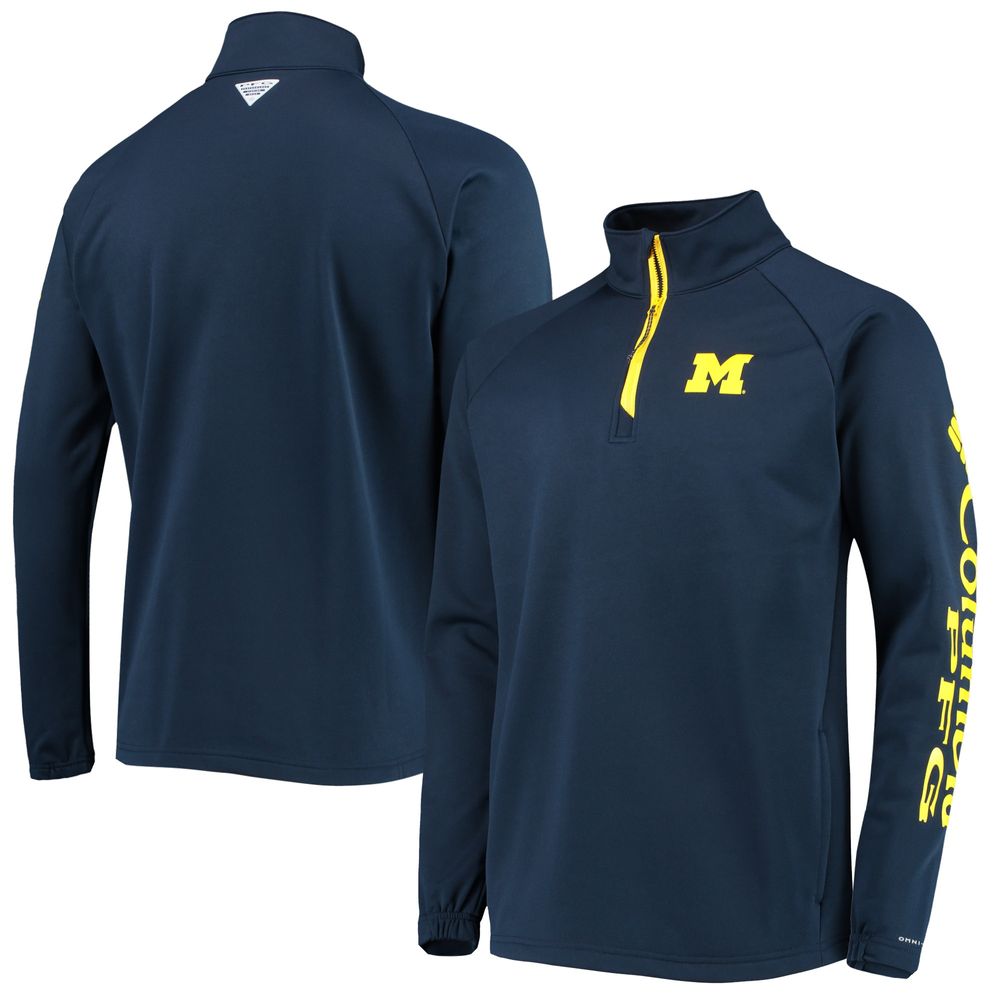 Columbia Men's Columbia Navy Michigan Wolverines Terminal Tackle Fleece  Raglan Omni-Shade Quarter-Zip Jacket