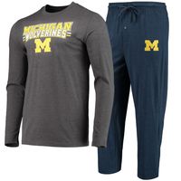 Men's Concepts Sport Navy/Heathered Charcoal Michigan Wolverines Meter Long Sleeve T-Shirt & Pants Sleep Set