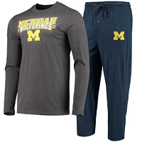 Men's Concepts Sport Navy/Heathered Charcoal Michigan Wolverines Meter Long Sleeve T-Shirt & Pants Sleep Set