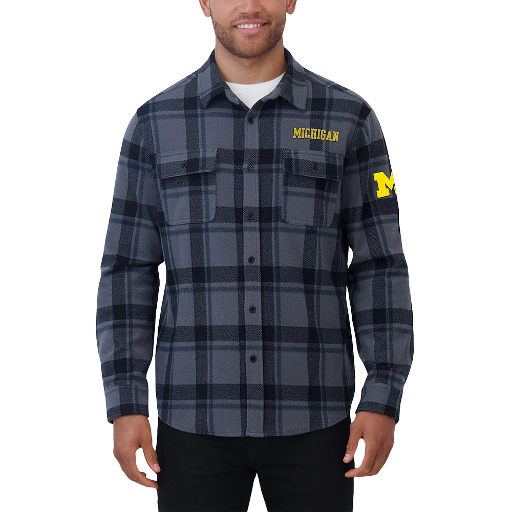 Chemise boutonnée à carreaux coupe décontractée pour homme de la collection Darius Rucker par Fanatics, bleu marine, Michigan Wolverines