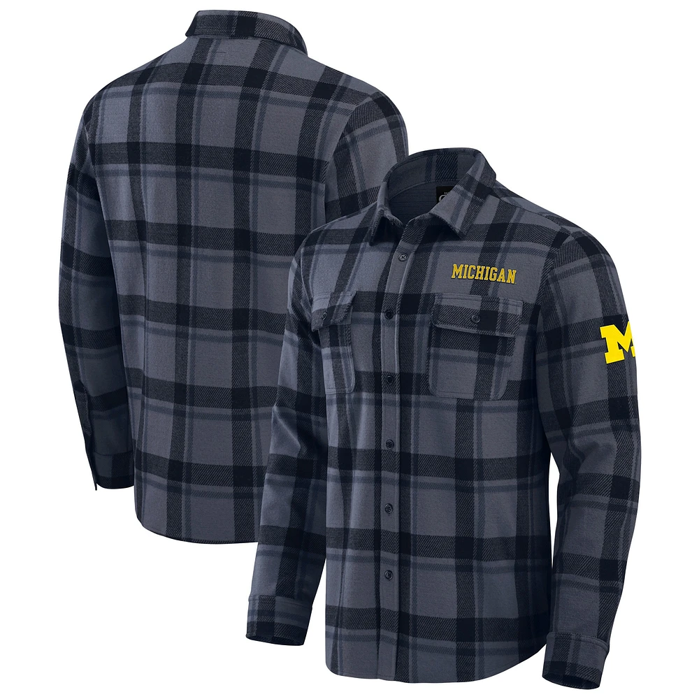 Chemise boutonnée à carreaux coupe décontractée pour homme de la collection Darius Rucker par Fanatics, bleu marine, Michigan Wolverines