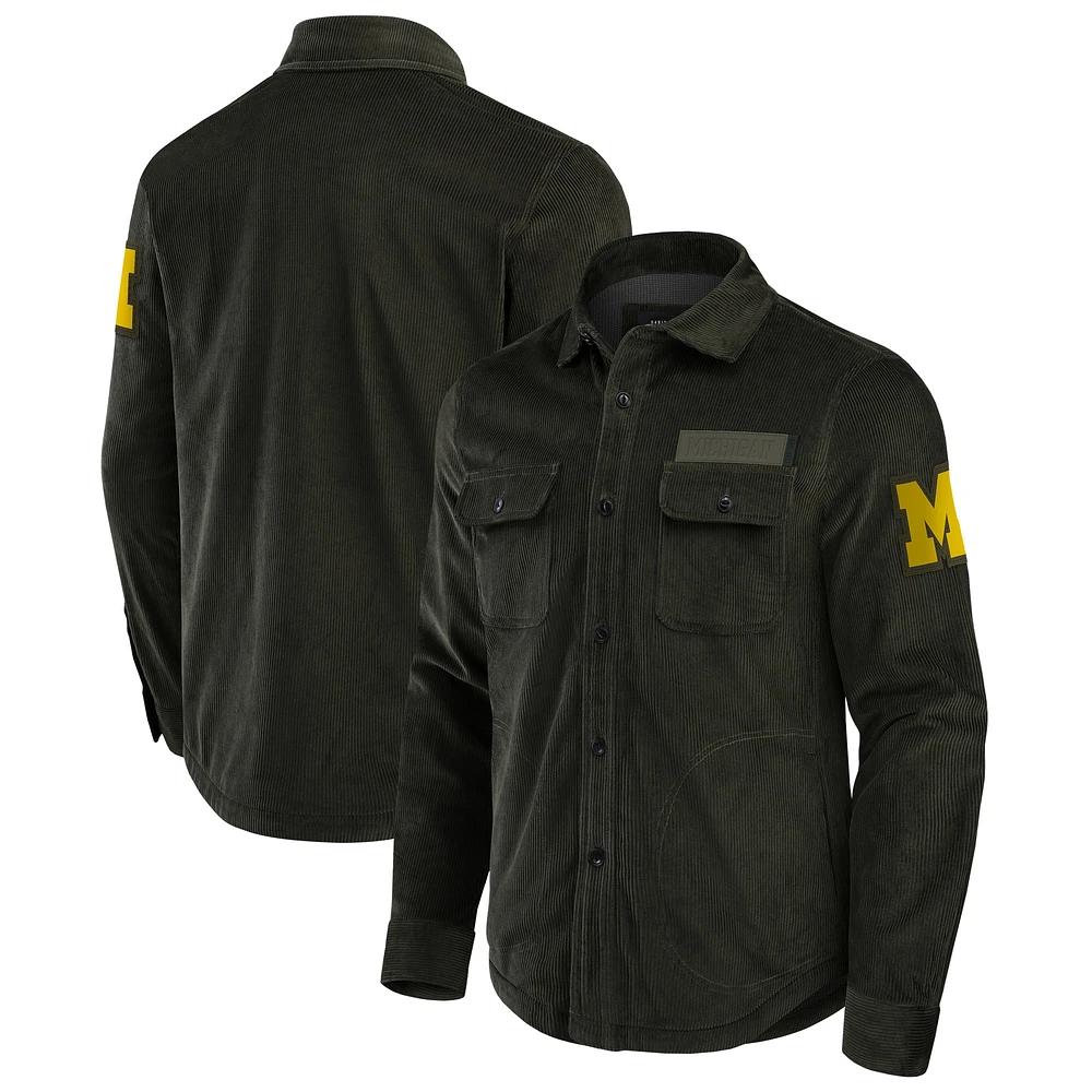 Veste-chemise en velours côtelé pour homme Darius Rucker Collection by Fanatics Olive Michigan Wolverines à boutons