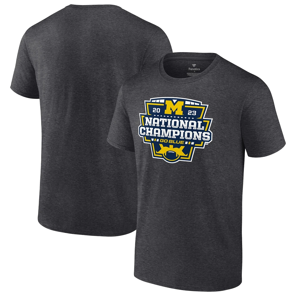 Fanatics Heather Charcoal pour hommes Michigan Wolverines College Football Playoff 2023 T-shirt avec logo des champions nationaux