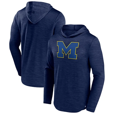 Men's Fanatics Heather Navy Michigan Wolverines Transitional Hoodie T-Shirt