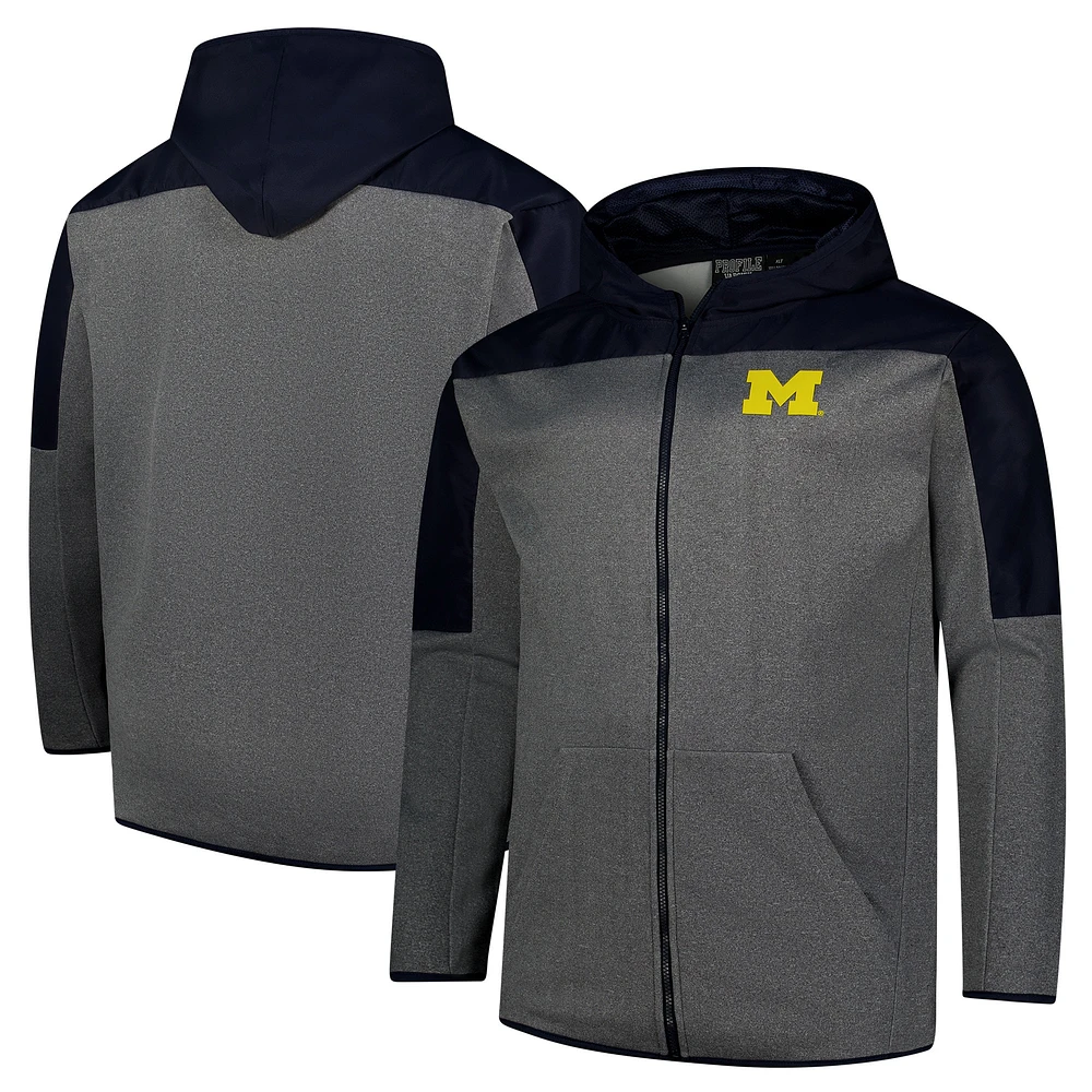 Veste à capuche zippée intégrale empiècements bleu marine/gris pour hommes Fanatics Michigan Wolverines Big & Tall