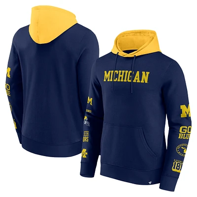 Men's Fanatics  Navy/Maize Michigan Wolverines Color Block Badge Fleece Pullover Hoodie