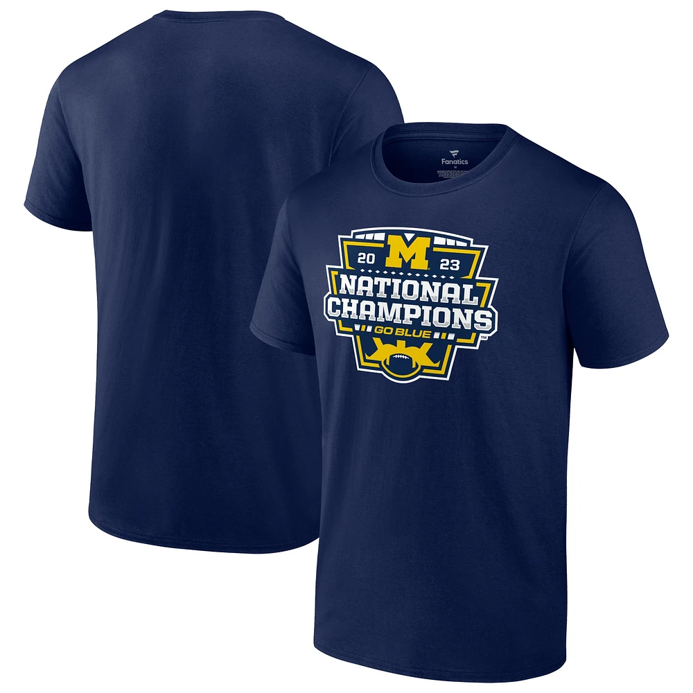 T-shirt avec logo des champions nationaux Fanatics Navy Michigan Wolverines College Football Playoff 2023 pour hommes