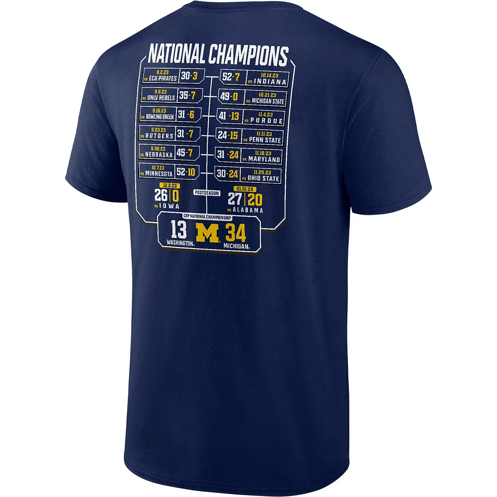 T-shirt du calendrier des champions nationaux Fanatics Navy Michigan Wolverines College Football Playoff 2023 pour hommes