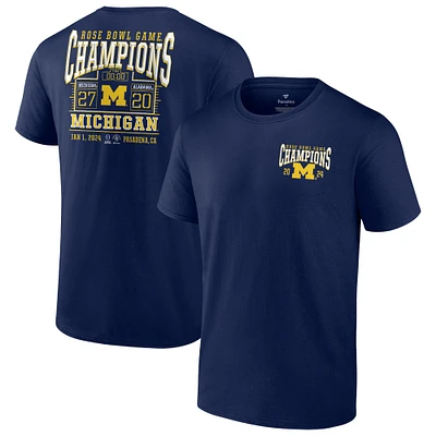 Men's Fanatics Navy Michigan Wolverines College Football Playoff 2024 Rose Bowl Champions Score T-Shirt