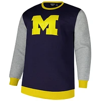 Men's Fanatics  Navy Michigan Wolverines Contrast Sleeve Large Chest Big & Tall Pullover Sweatshirt