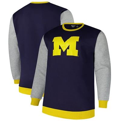 Sweat-shirt à manches contrastées pour hommes Fanatics bleu marine Michigan Wolverines grande poitrine et enfiler grands