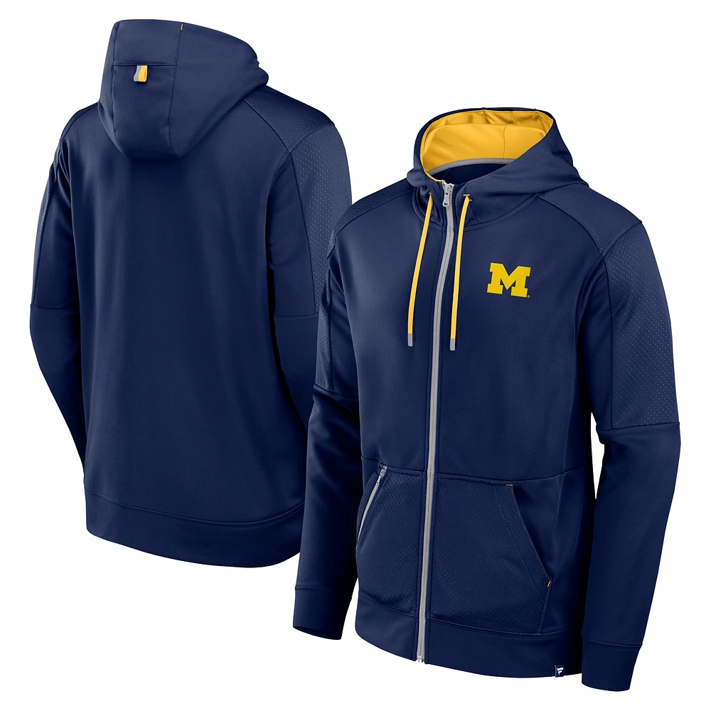 Sweat à capuche entièrement zippé Fanatics pour hommes, bleu marine, Michigan Wolverines Defender