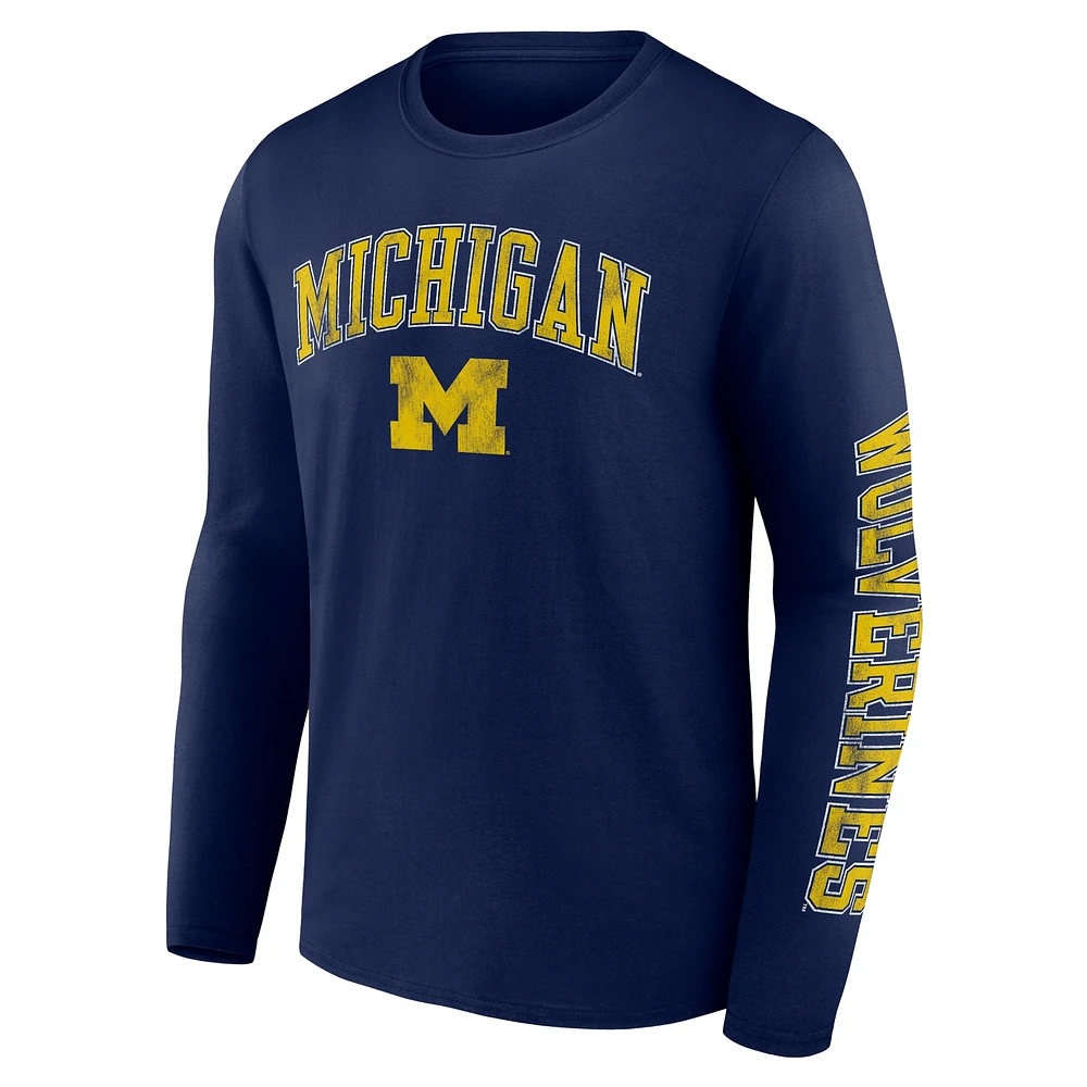 T-shirt à manches longues avec logo en détresse des Michigan Wolverines de marque Fanatics pour hommes