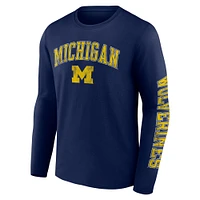 Men's Fanatics Navy Michigan Wolverines Distressed Arch Over Logo Long Sleeve T-Shirt