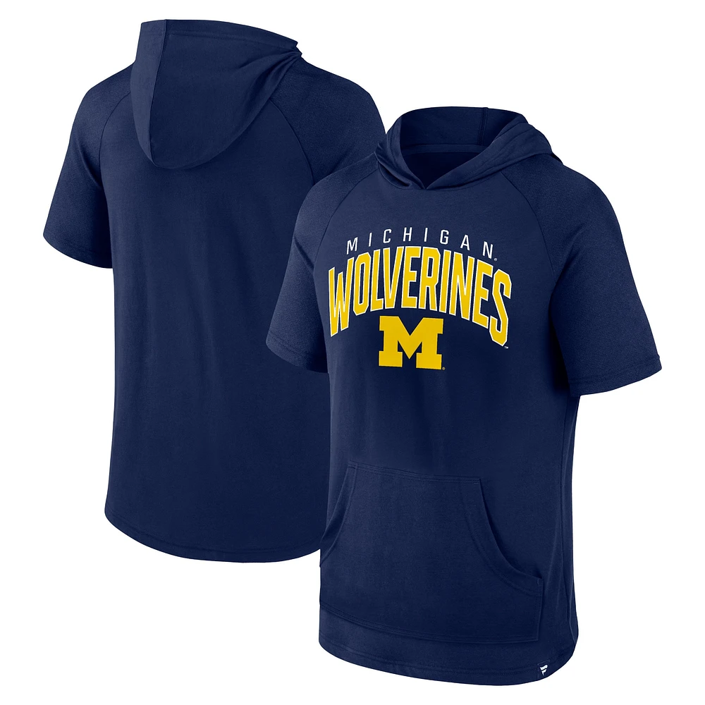 Men's Fanatics Navy Michigan Wolverines Double Arch Raglan Short Sleeve Hoodie T-Shirt