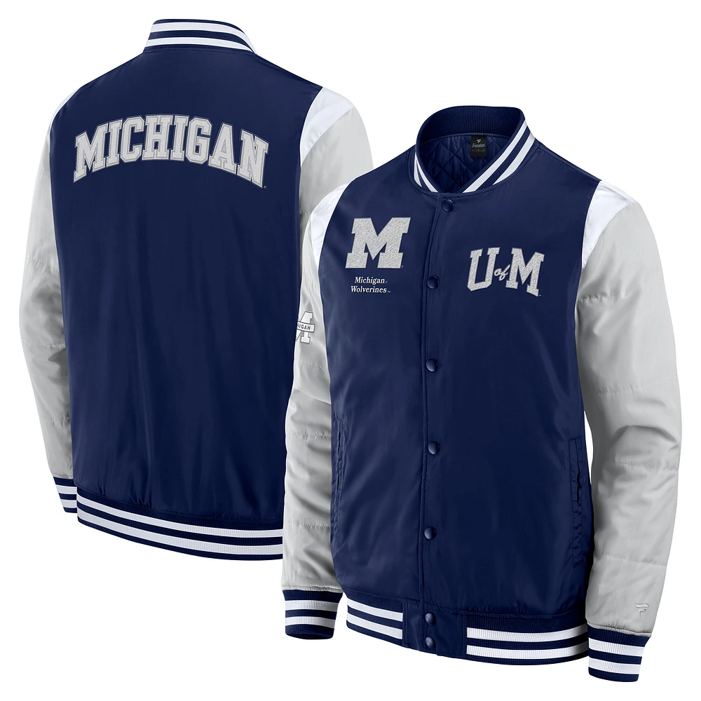 Veste à boutons-pression intégrale Elements Elite Michigan Wolverines de la marque Fanatics pour homme, bleu marine