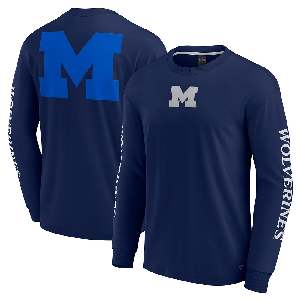 T-shirt à manches longues pour homme Fanatics bleu marine Michigan Wolverines Strive